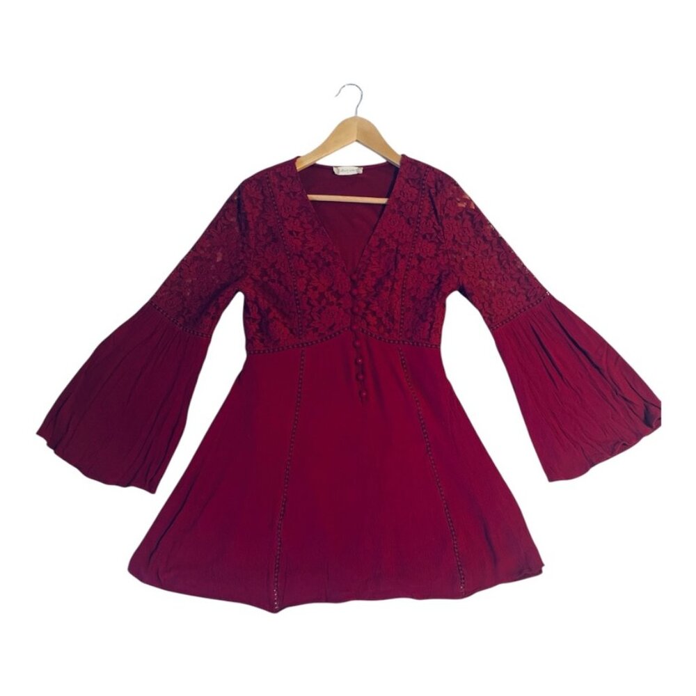 Altar’d State S Lace & Crepe mini dress burgundy